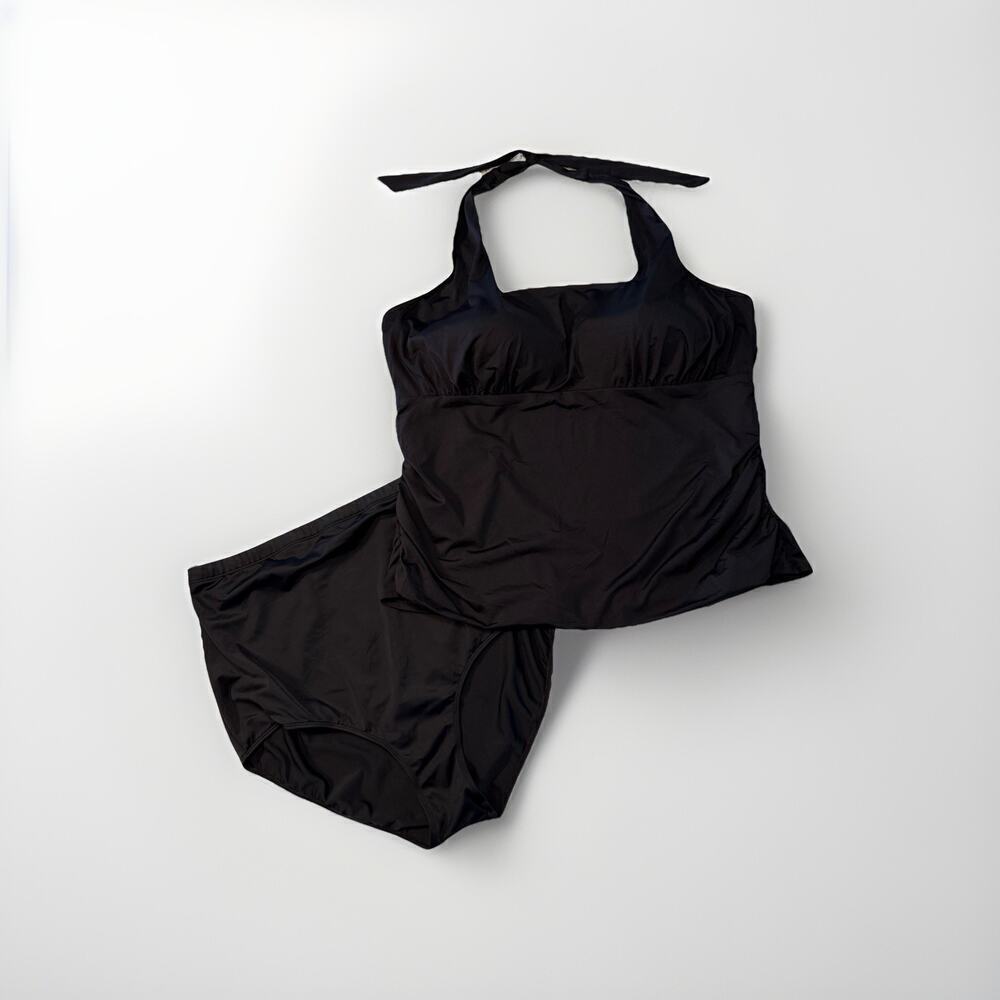 Lands End Swimsuit Womens Plus Size 26W Black Tankini 2 Piece RETRO PINUP